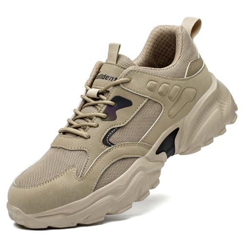 Rojeam Sicherheitsschuhe Damen Herren Arbeitsschuhe mit Stahlkappe Stahlkappenschuhe Atmungsaktiv Khaki 35 EU von Rojeam