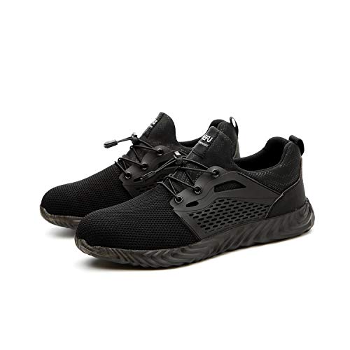 Rojeam Sicherheitsschuhe mit Stahlkappe Arbeitsschuhe Herren Damen Leicht Stahlkappenschuhe rutschfeste, Gestrickt-Schwarz, 38 EU von Rojeam
