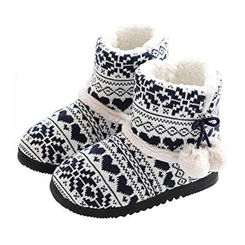 Rojeam Winter Warme Hausschuhe Damen Herren Winterschuhe Gefüttert Pantoffeln Stiefel rutschfest, Azul, Größe 36/37 EU von Rojeam