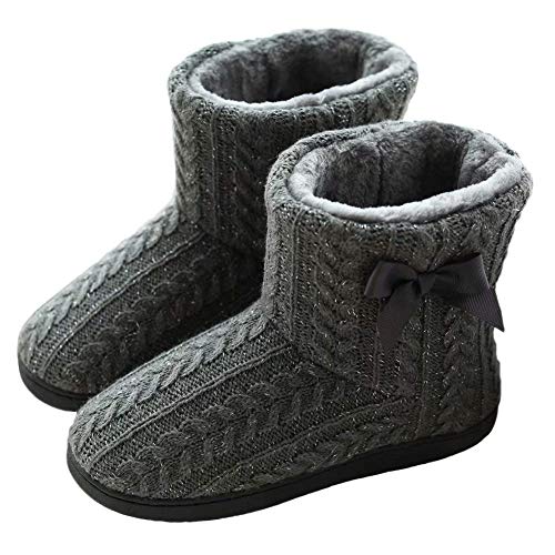 Rojeam Winter Warme Hausschuhe Damen Herren Winterschuhe Gefüttert Pantoffeln Stiefel rutschfest, Gris Oscuro, Größe 36/37 EU von Rojeam