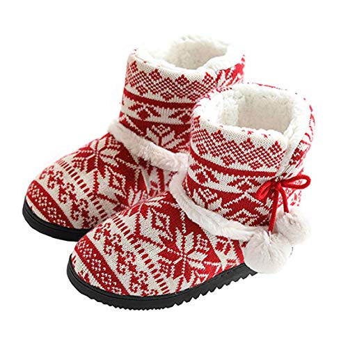 Rojeam Winter Warme Hausschuhe Damen Herren Winterschuhe Gefüttert Pantoffeln Stiefel rutschfest, Rojo, Größe 38/39 EU von Rojeam