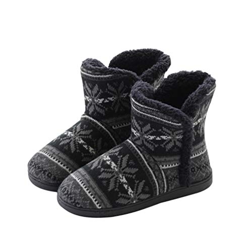 Rojeam Winter Warme Hausschuhe Damen Herren Winterschuhe Gefüttert Pantoffeln Stiefel rutschfest, Negro, Größe 42/43 EU von Rojeam