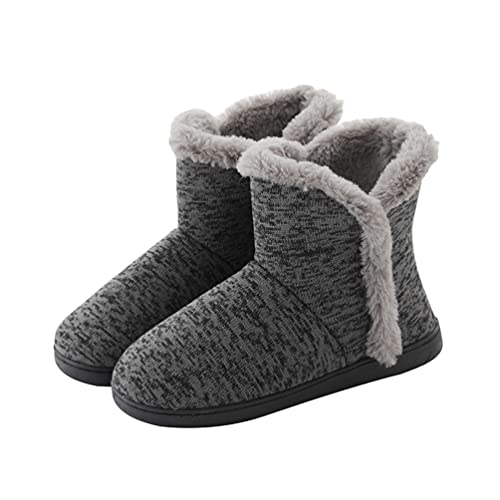 Rojeam Winter Warme Hausschuhe Damen Herren Winterschuhe Gefüttert Pantoffeln Stiefel rutschfest, Gris, Größe 42/43 EU von Rojeam