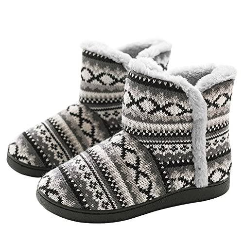 Rojeam Winter Warme Hausschuhe Damen Herren Winterschuhe Gefüttert Pantoffeln Stiefel rutschfest, Grau, 42/43 EU von Rojeam