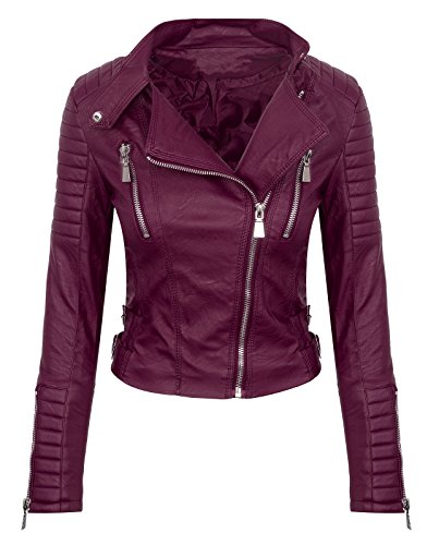 Rok Creek Selection Designer Damen Biker Jacke Lederoptik Übergangs Kunstleder Jacke D-276 [ 3B069 Bordorot L ] von Rok Creek Selection