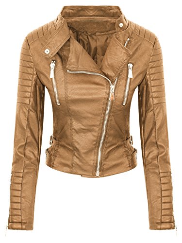 Rok Creek Selection Designer Damen Biker Jacke Lederoptik Übergangs Kunstleder Jacke D-276 [ 3B069 Bronze M ] von Rok Creek Selection