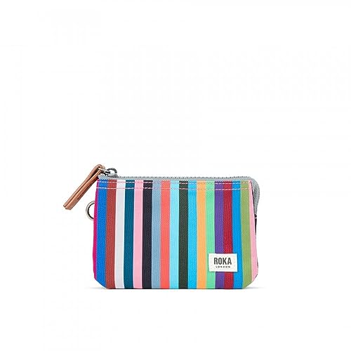 Roka London Carnaby Kleine recycelte Leinwand Multi Stripe, Bunt gestreift, S, Münzgeldbörse von Roka London