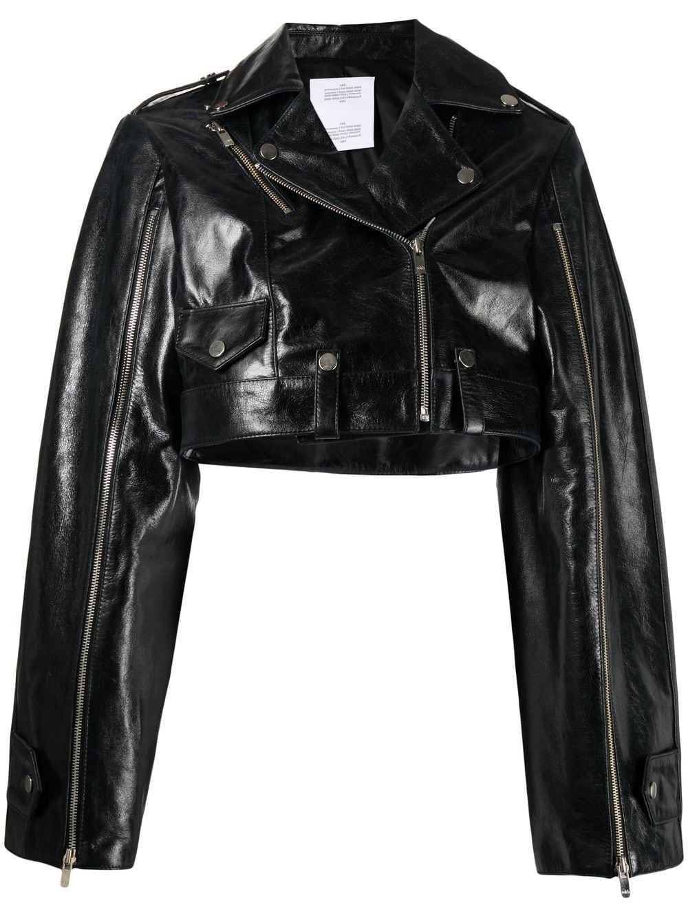 Rokh Cropped-Bikerjacke aus Leder - Schwarz von Rokh