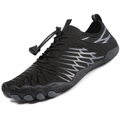 Rokiemen Badeschuhe Wasserschuhe Herren Damen Barfußschuhe Strandschuhe Schnell Trocknend Aquaschuhe Sommer Schwimmschuhe Surfschuhe Atmungsaktiv rutschfeste 3-Schwarz EU 46 von Rokiemen