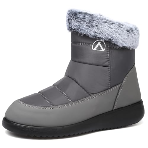 Rokiemen Damen Winterstiefel Wasserdicht Warm Gefütterte Schneestiefel Herren Winter Stiefel Outdoors rutschfeste Boots Grau EU 38 von Rokiemen