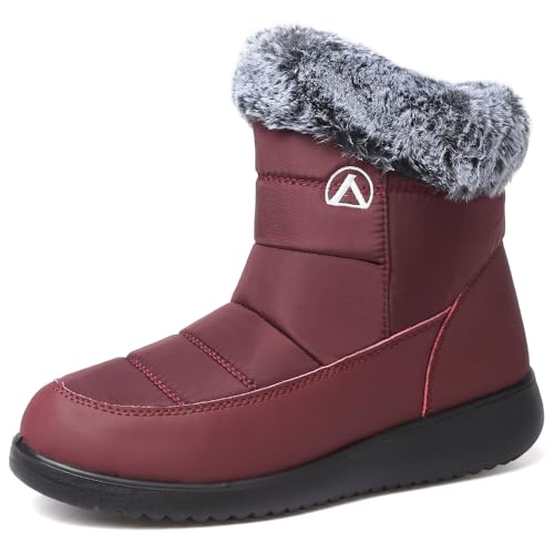 Rokiemen Damen Winterstiefel Wasserdicht Warm Gefütterte Schneestiefel Herren Winter Stiefel Outdoors rutschfeste Boots Rot EU 40 von Rokiemen