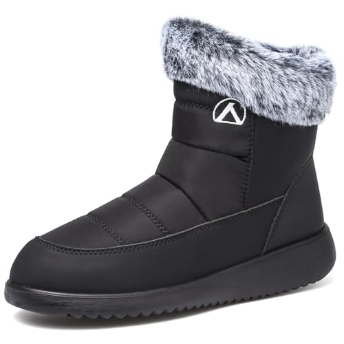 Rokiemen Damen Winterstiefel Wasserdicht Warm Gefütterte Schneestiefel Herren Winter Stiefel Outdoors rutschfeste Boots Schwarz EU 37 von Rokiemen