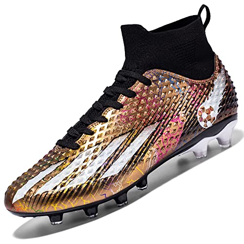 Rokiemen Fußballschuhe Herren High Top Spike Cleats Fussballschuhe Jugend Kinder Professionelle Athletics Trainingsschuhe Outdoor Turnschuhe Sportschuhe Fußball Stiefel Gold 40 EU von Rokiemen