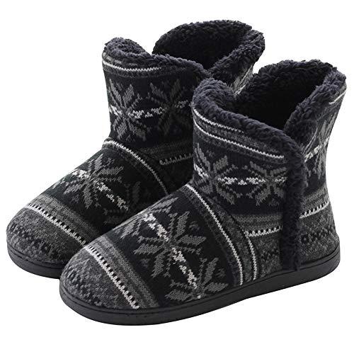 Rokiemen Herren Damen Hausschuhe Hüttenschuh Hohe Plüsch Gefüttert Hüttenstiefel rutschfest Warm Winter Pantoffeln Unisex Schwarz-1 37/38 von Rokiemen