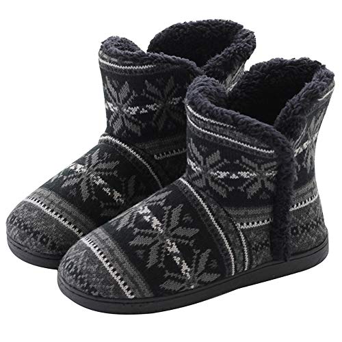 Rokiemen Herren Damen Hausschuhe Hüttenschuh Hohe Plüsch Gefüttert Hüttenstiefel rutschfest Warm Winter Pantoffeln Unisex Schwarz-1 43/44 von Rokiemen