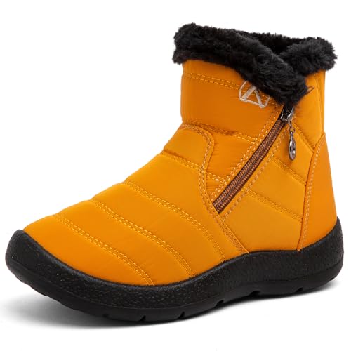 Rokiemen Kinder Winterstiefel Jungen Mädchen Warm Gefütterte Schneestiefel Wasserdicht Winterschuhe Outdoor rutschfest Winterboots Braun 34 EU von Rokiemen