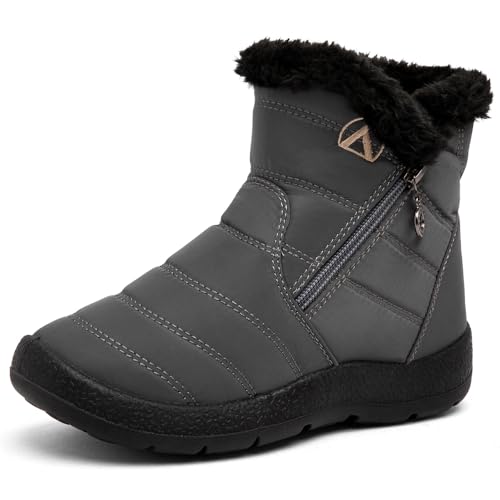 Rokiemen Kinder Winterstiefel Jungen Mädchen Warm Gefütterte Schneestiefel Wasserdicht Winterschuhe Outdoor rutschfest Winterboots Grau 32 EU von Rokiemen