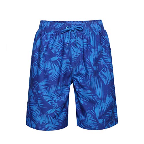 Rokka&Rolla Herren Badehose Quick Dry Boardshorts Badeanzug mit Netzfutter, Blaue Blätter, XL von Rokka&Rolla