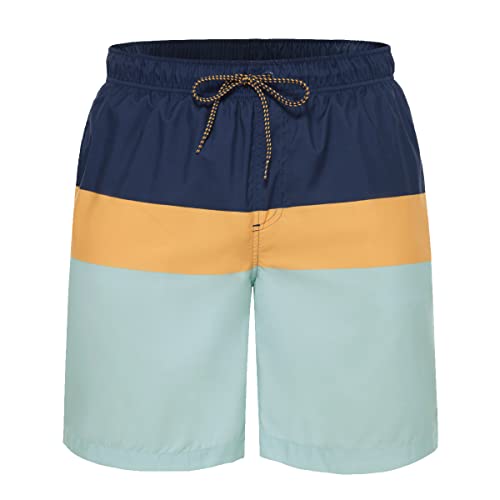 Rokka&Rolla Herren Badehose Quick Dry Boardshorts Badeanzug mit Netzfutter, Marineblau/Senffarben, X-Large von Rokka&Rolla