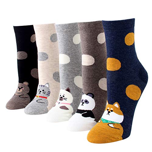 Rembcom Damen Baumwolle Socken 5 Paar - Süße Lustige Bunte Thermal Atmungsaktiv (Süße Tiere) von Rokmym