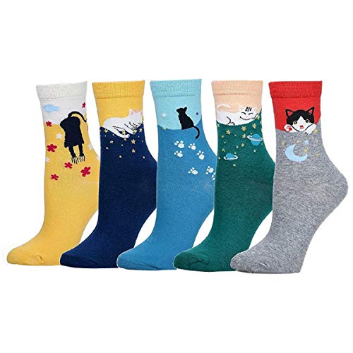 Rokmym Damen Baumwolle Socken 5 Paar - Süße Lustige Bunte Thermal Atmungsaktiv (5 Katzen) von Rokmym