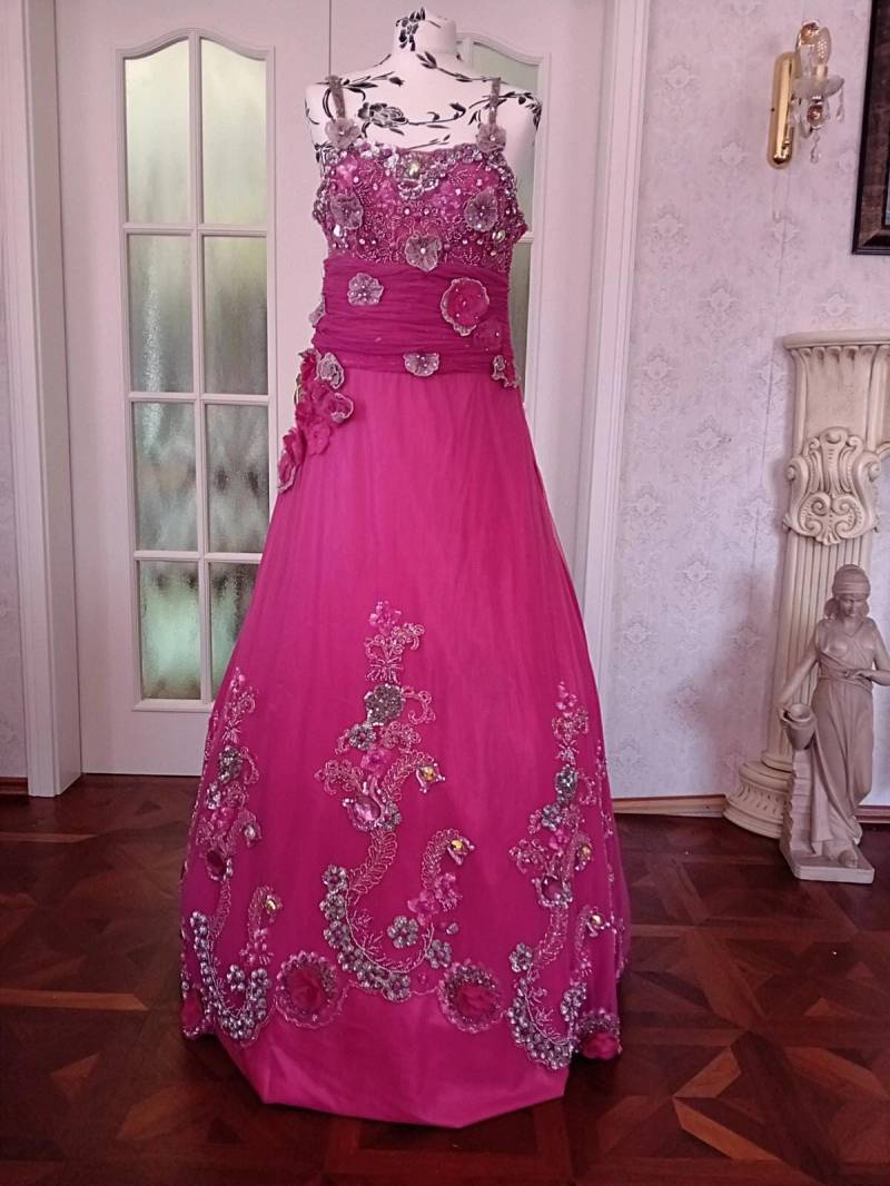 Abendkleid Ballkleid Luxus Pompös Strass Fuchsia von Rokokodame