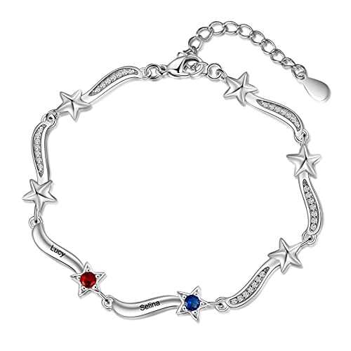 RolaOnly Damen Armband mit 2 Namen Gravur Geburtsstein 925 Sterling Silber Sterne Kristall Personalisiert Schmuck für Kinder Mädchen Frauen Mutter und Tochter mit Geschenkbox von RolaOnly