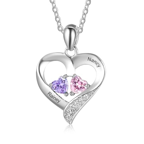 RolaOnly Damen Halskette Personalisierte Herz Kette mit Gravur 2 Namen Sterling Silber 925 Anhänger Geschenk für Valentinstag Muttertag Weihnachten von RolaOnly
