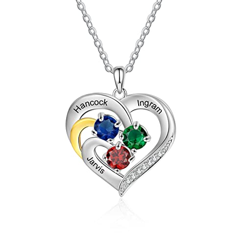 RolaOnly Damen Halskette Personalisierte Herz Kette mit Gravur 2 Namen Sterling Silber 925 Anhänger Geschenk für Valentinstag Muttertag Weihnachten von RolaOnly