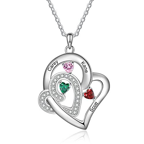 RolaOnly Damen Halskette Personalisierte Herz Kette mit Gravur 2 Namen Sterling Silber 925 Anhänger Geschenk für Valentinstag Muttertag Weihnachten von RolaOnly