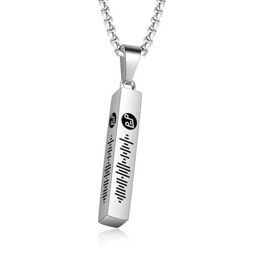 RolaOnly Damen Herren Kette mit 2 Namen 2 Spotify Code Musikcode Gravur Edelstahl Halskette Bar Anhänger Personalisiert Schmuck Geschenk für Musikfestival Silber von RolaOnly