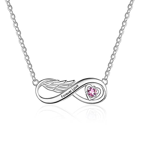 RolaOnly Damen Kette mit Namen Unendlich Halskette mit Geburtsstein Silber 925 Anhänger Personalisierter Schmuck Individuelle Gravur Geschenk für Frauen Mütter (Stil 3) von RolaOnly