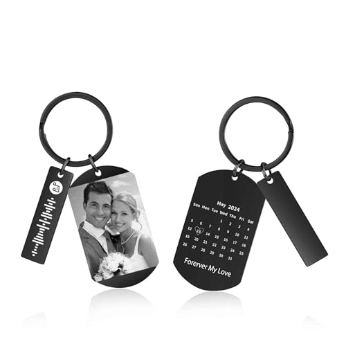 RolaOnly Damen Schlüsselanhänger mit Foto Datum Spotify Code Schwarz/Silber Edelstahl Individuell Geschenk Für Paar Geburtstag Jubiläum Weihnachtstag (# 1) von RolaOnly