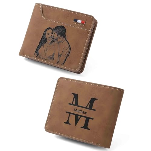 RolaOnly Personalisiert Leder Geldbörse für Herren mit Namen Foto Namen Gravur in Grau Braun Wallet Geschenke für Ehemann/Freund/Bruder/Vater (# 4) von RolaOnly
