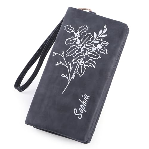 RolaOnly Personalisierte Damen Geldbörse Groß Brieftasche mit Namen Geldbörse mit Münzfach Karteninhaber Frauen Geschenk für Geburtstage Weihnachten (Dunkelblau) von RolaOnly