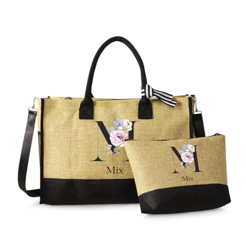 RolaOnly Personalisierte Tragetasche mit Name und Initialien Handtasche Set mit Reißverschluss Geschenk für Frauen Mutter Lehrer Freunde Brautjungfer (# 5) von RolaOnly