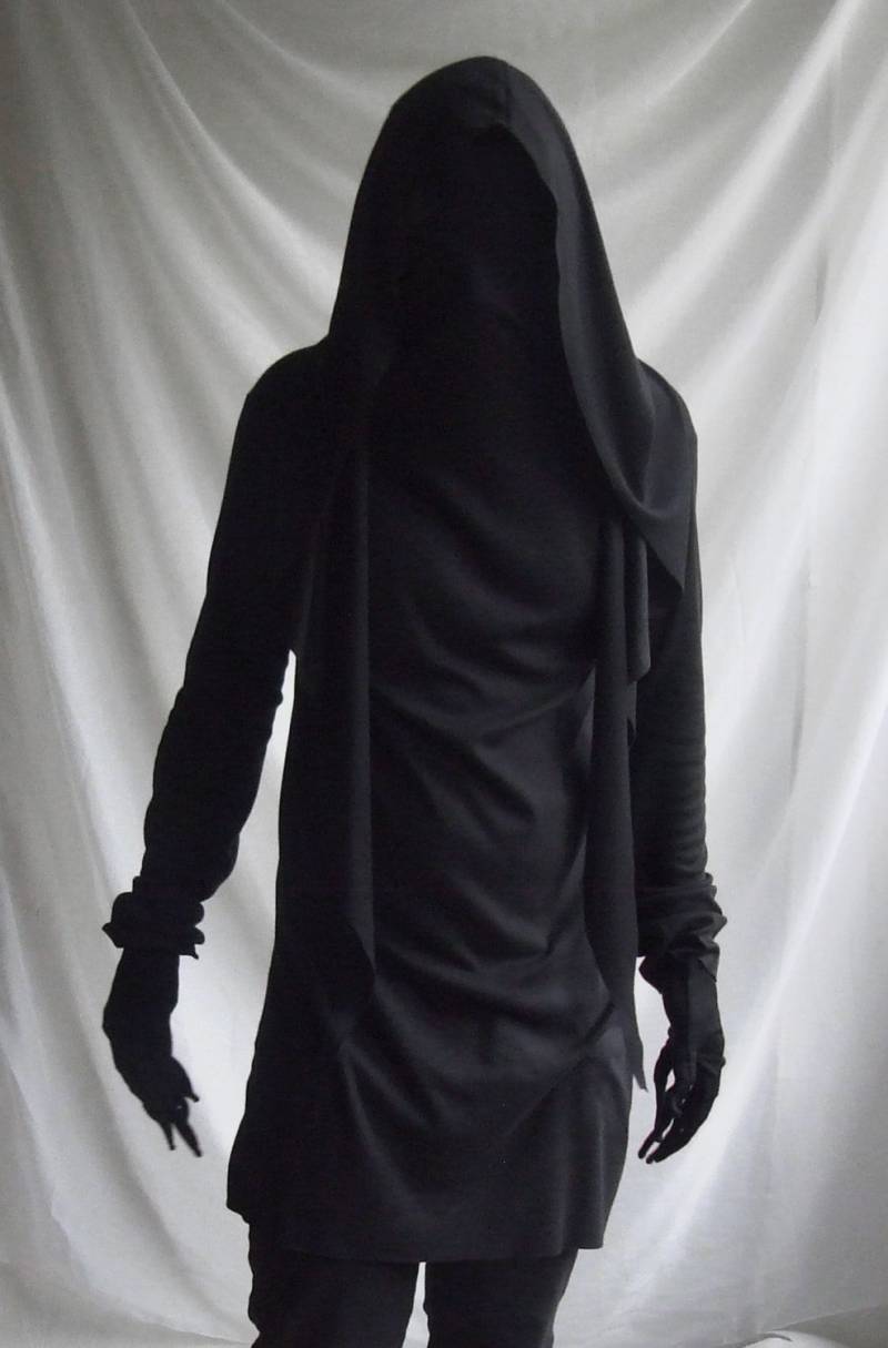 Dark Top | Mesh Dunkel Schwarz Herren/Unisex Langarm-Shirt Pullover Leistung Bühne Strickjacke Ninja Dystopia Post Apokalyptisch von RolandMode