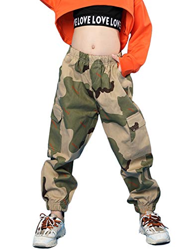 Kinder Cargo Hose Elastische Taille Jogger Hose für Jungen Mädchen Street Hip Hop(Camouflage,134-140) von Rolanko