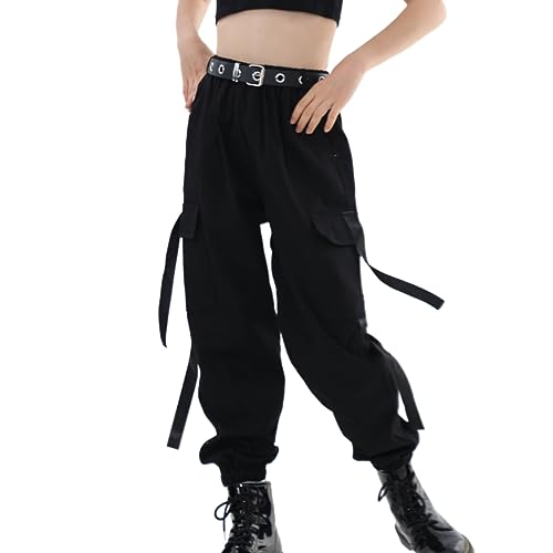 Kinder Cargo Hose Elastische Taille Jogger Hose für Jungen Mädchen Street Hip Hop(Schwarz,122-128) von Rolanko