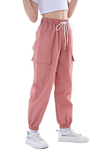 Mädchen Hip Hop Hose Kinder Cargo Hose Elastische Jogger für Streetwear Tanz(Hellrosa,122-128) von Rolanko