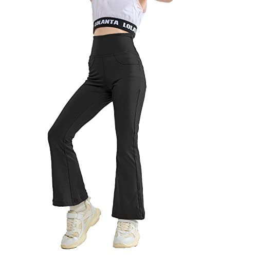 Rolanko Ausgestellte Yoga Leggings für Mädchen, Hohe Taille Bootcut Stretch Workout Running Active Hosen mit Taschen, Schwarz, Größe: 130 von Rolanko