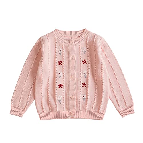 Rolanko Baby Mädchen Baumwolle Strickjacke Cardigan mit Knopfleiste(Rosa,Etikettengröße:100) von Rolanko