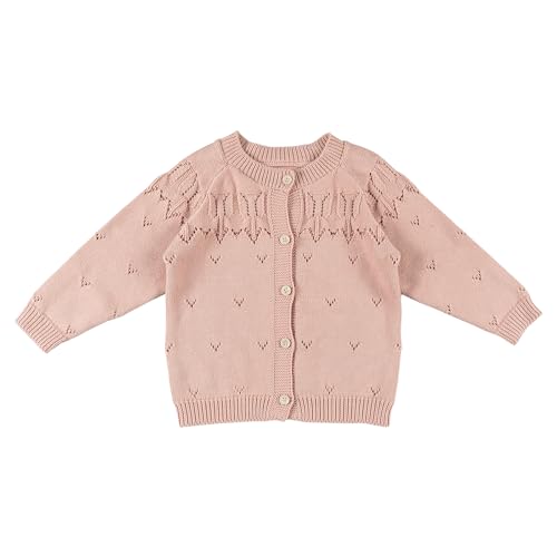 Rolanko Baby Mädchen Baumwolle Strickjacke Cardigan mit Knopfleiste(Rosa Hohle, Größe:100) von Rolanko