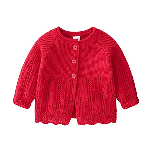 Rolanko Baby Mädchen Baumwolle Strickjacke Cardigan mit Knopfleiste(Rot,Etikettengröße:66) von Rolanko