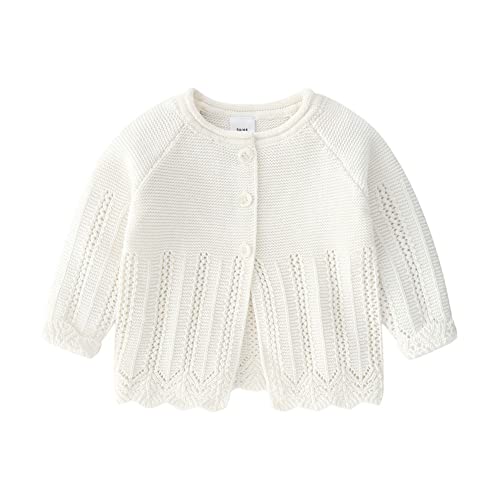 Rolanko Baby Mädchen Baumwolle Strickjacke Cardigan mit Knopfleiste(Weiß,Etikettengröße:66) von Rolanko