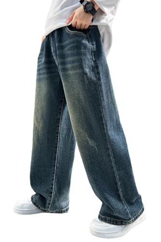 Rolanko Baggy Jeans Jungen, Weites Bein Elastischer Taille und Mehreren Taschen, Cargo Hosen Jeans für Kinder, Blau, 11-12 Jahre, 160 Rolanko Baggy Jeans Jungen, Weites Bein Elastischer Taille und Mehreren Taschen, Cargo Hosen Jeans für Kinder, Blau, 11-12 Jahre, 160 von Rolanko