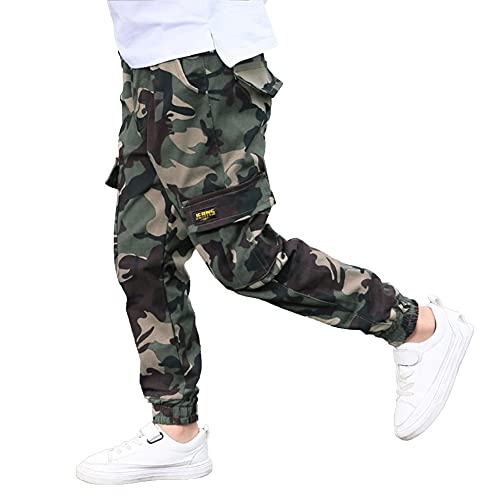 Rolanko Camouflage Hose Für Jungen, Kinder Outdoor Cargohose Mit-Taschen Mit Elastischem Bund, Camouflage, Etikettengröße: 130,6-7 Jahre von Rolanko