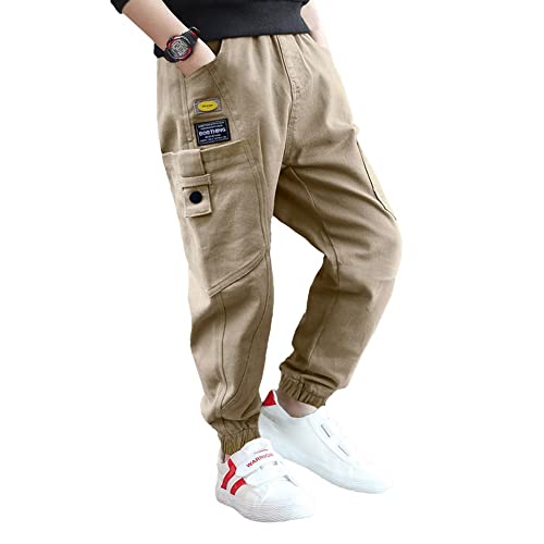 Rolanko Camouflage Hose Für Jungen, Kinder Outdoor Cargohose Mit-Taschen Mit Elastischem Bund, Light Khaki, Etikettengröße: 150, 10-11 Jahre von Rolanko