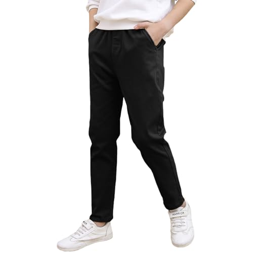 Rolanko Cargohose für Jungen, voll elastische Taille Pull Up Schuluniform Hose für Kinder Regular Fit Alter 6-14 Jahre, Schwarz, Größe: 8-9 Jahre/140 von Rolanko