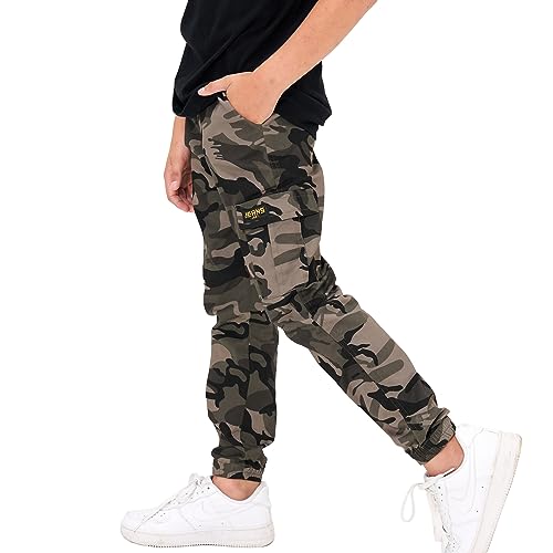 Rolanko Hose Für Jungen Joggerhose Camouflage Baumwolle Mit Elastischem Bund Für Kinder Slim Fit, Tarnfarbe Grau Größe: 140/8-9 Jahre von Rolanko